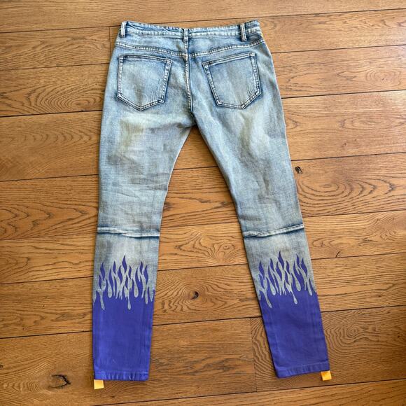 Cooper 9 Men SZ 36 Skinny Distressed Flames Purple Yellow Rocker Streetwear - Picture 2 of 11